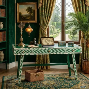 Bone Inlay Green Desk Table