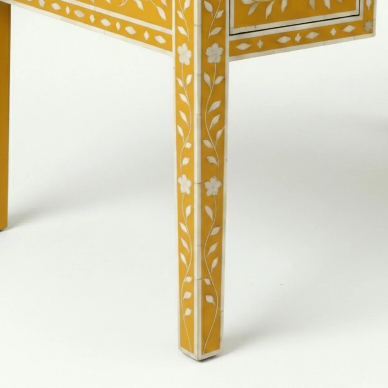 Bone Inlay Yellow Desk Table - Image 9