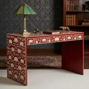 Bone Inlay Red Desk Table