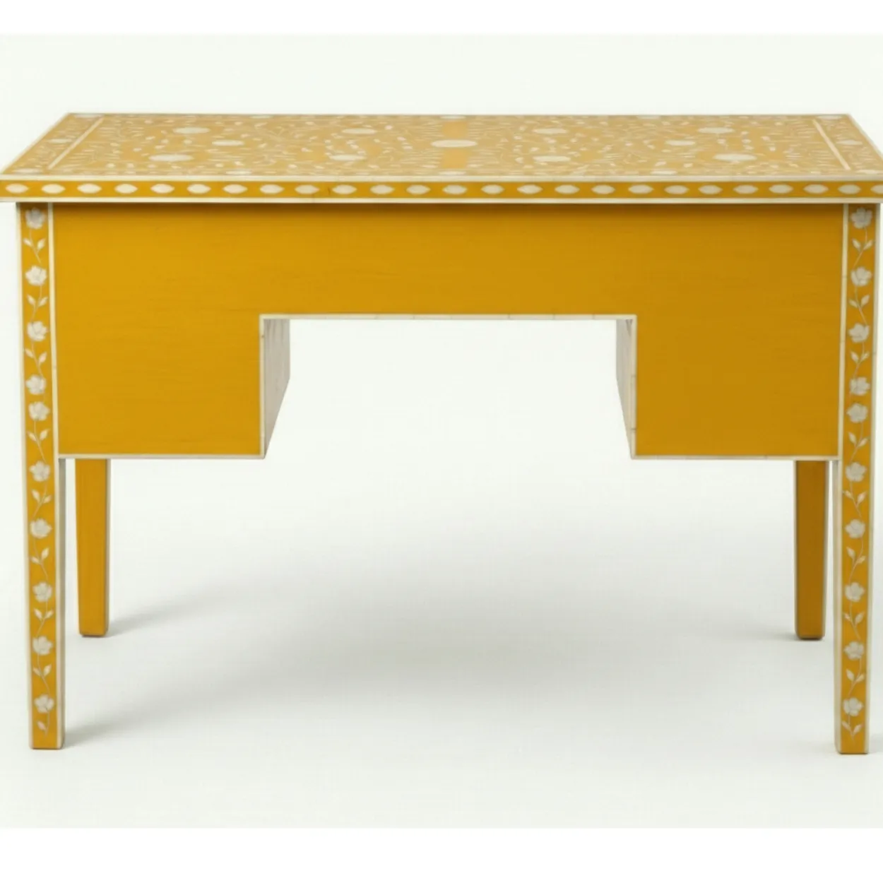 Bone Inlay Yellow Desk Table - Image 3