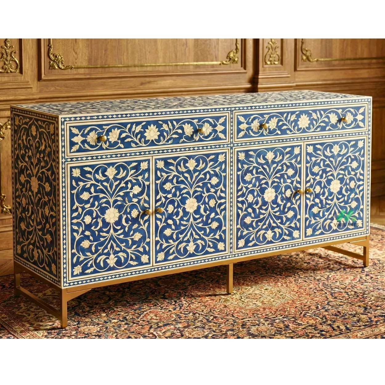 Bone Inlay Blue Cabinet