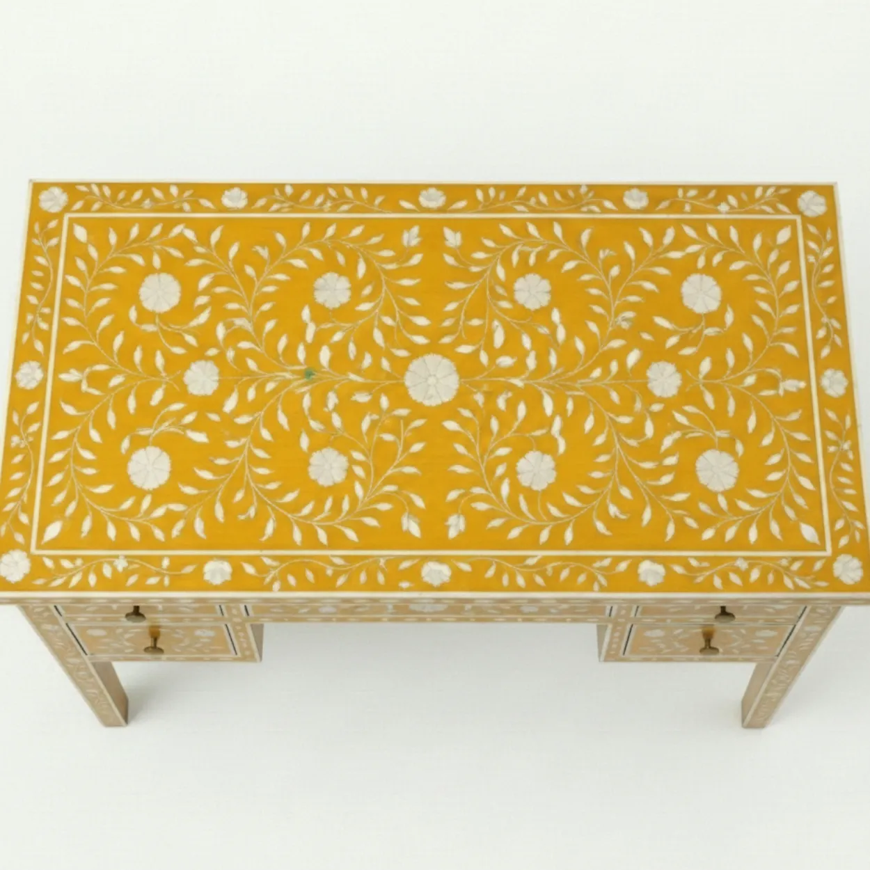 Bone Inlay Yellow Desk Table - Image 4