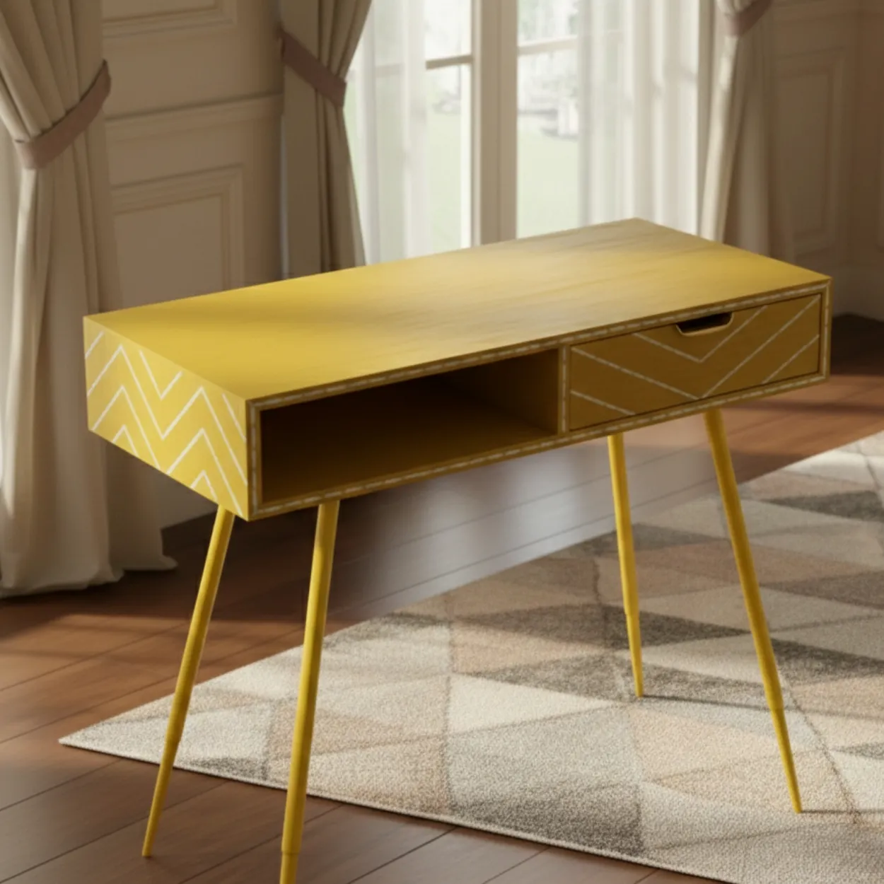 Bone Inlay Yellow Desk Table - Image 3