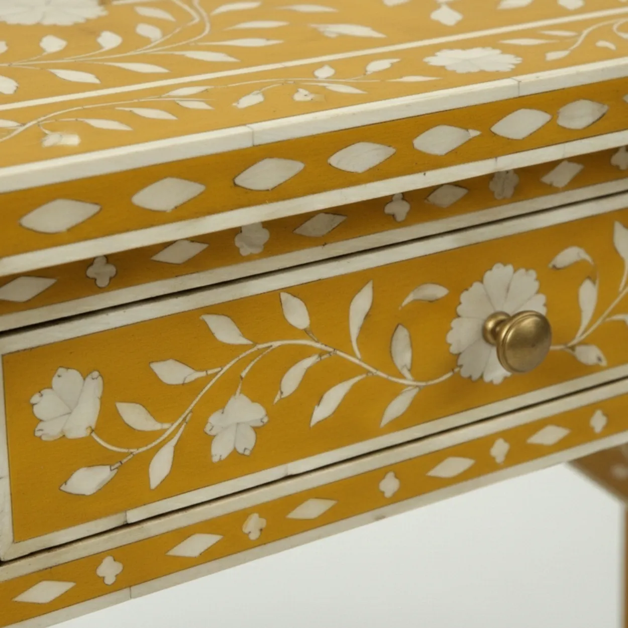 Bone Inlay Yellow Desk Table - Image 6