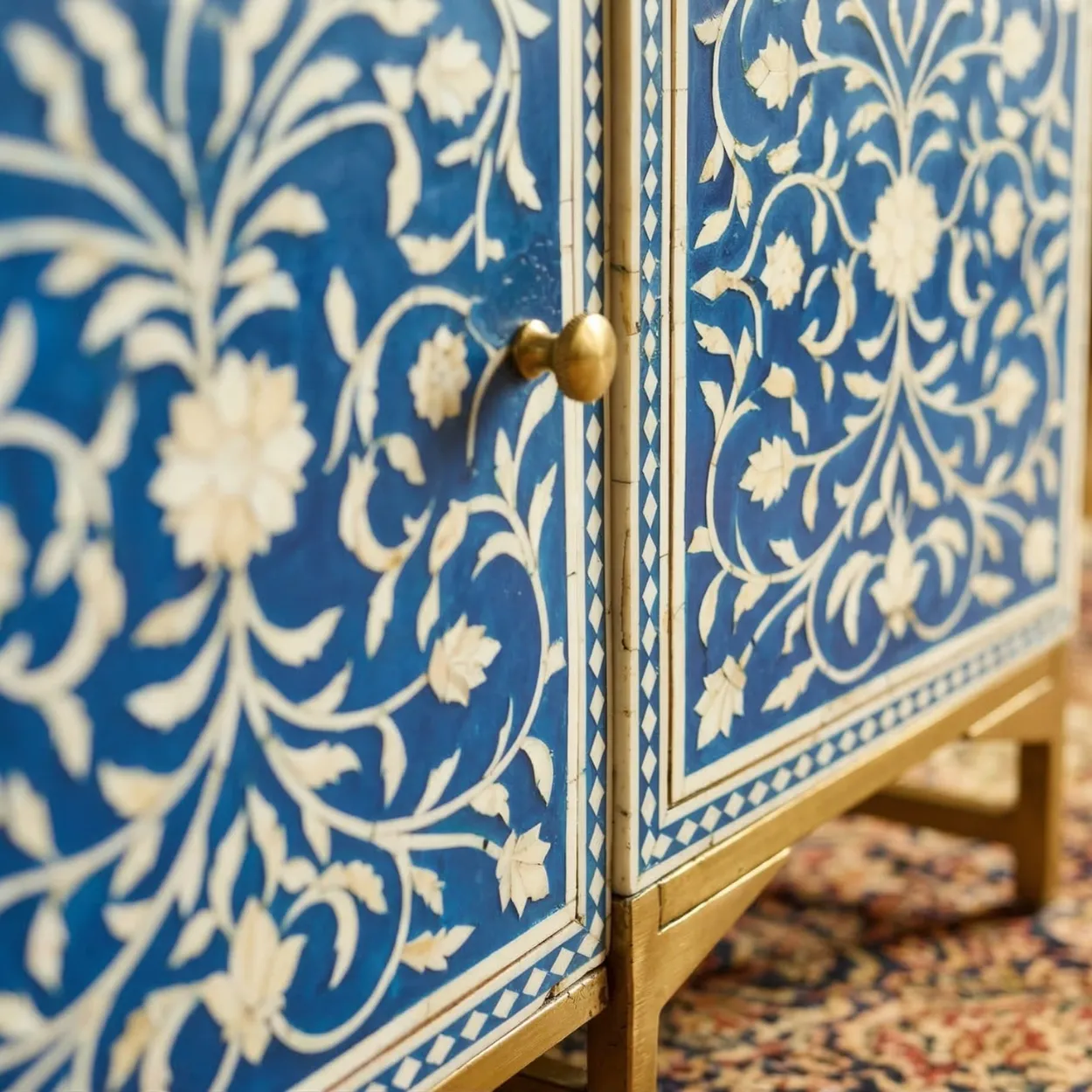 Bone Inlay Blue Cabinet - Image 5