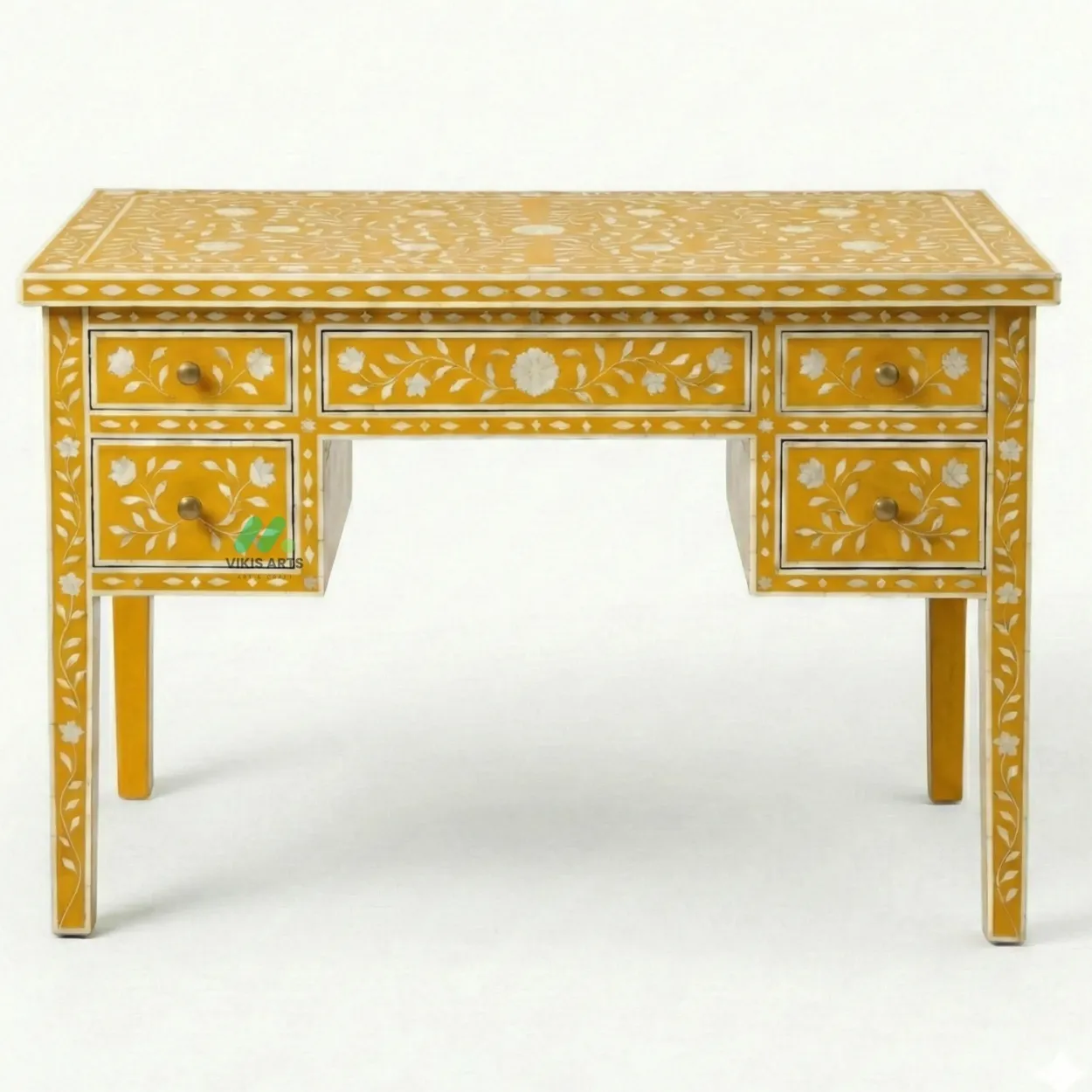 Bone Inlay Yellow Desk Table