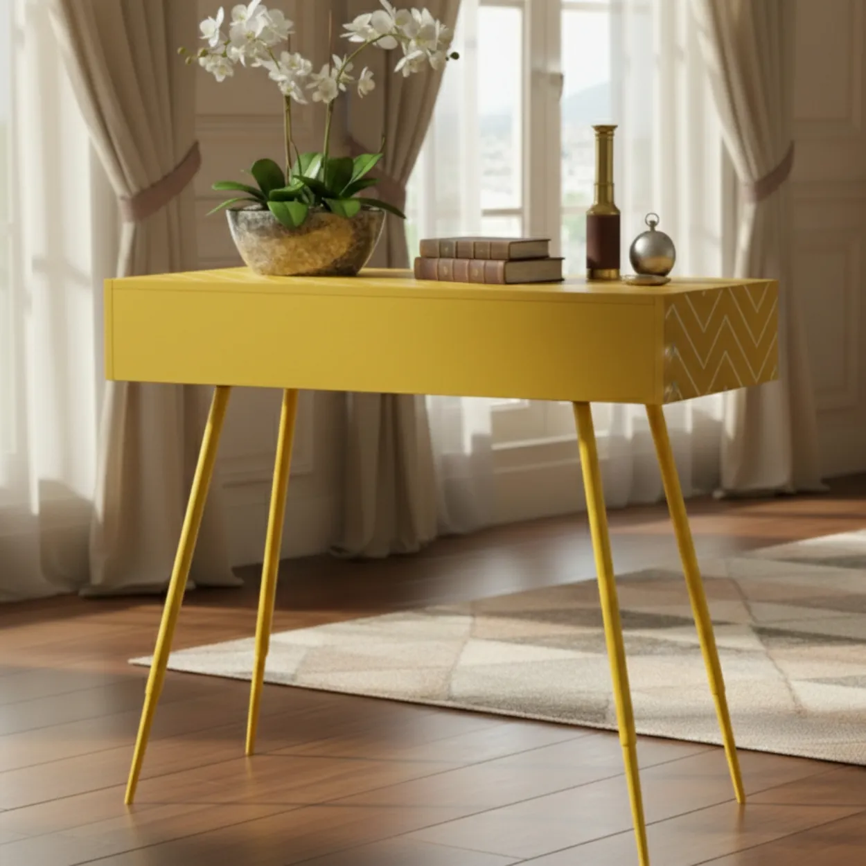 Bone Inlay Yellow Desk Table - Image 2