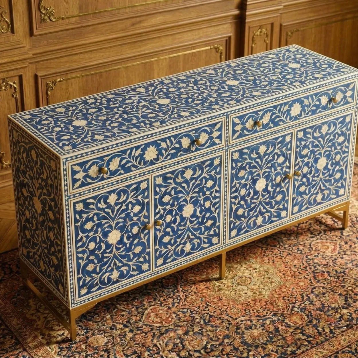 Bone Inlay Blue Cabinet - Image 3