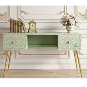 Mother of Pearl Light Green Study Table with 2 drawer