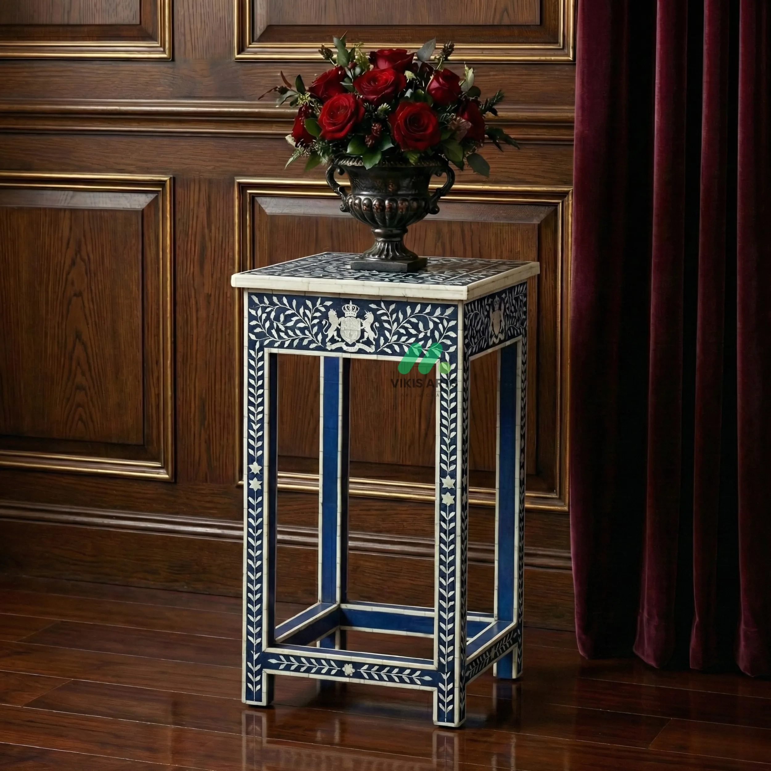 Bone Inlay Blue Bedside Table