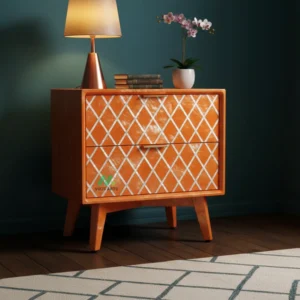 Mother Of Pearl Orange Bedside Table with 2 Drawers
