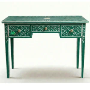 Bone Inlay Green Desk with 3 Drawers
