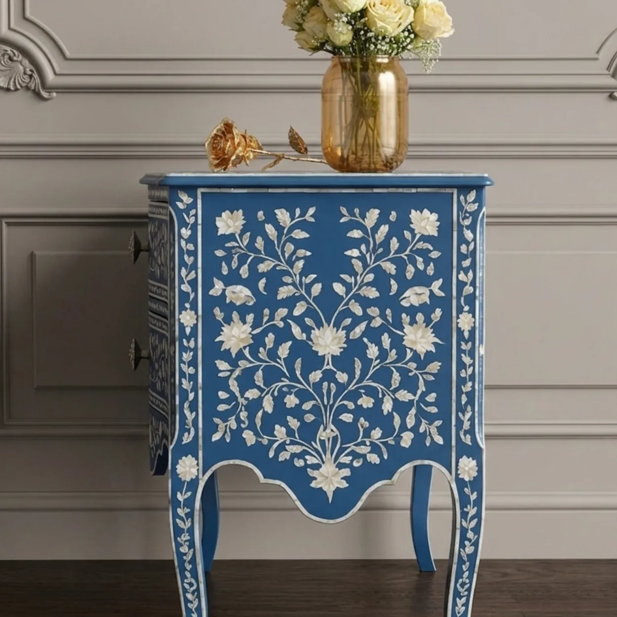 Mother of Pearl Blue Bedside Table - Image 4