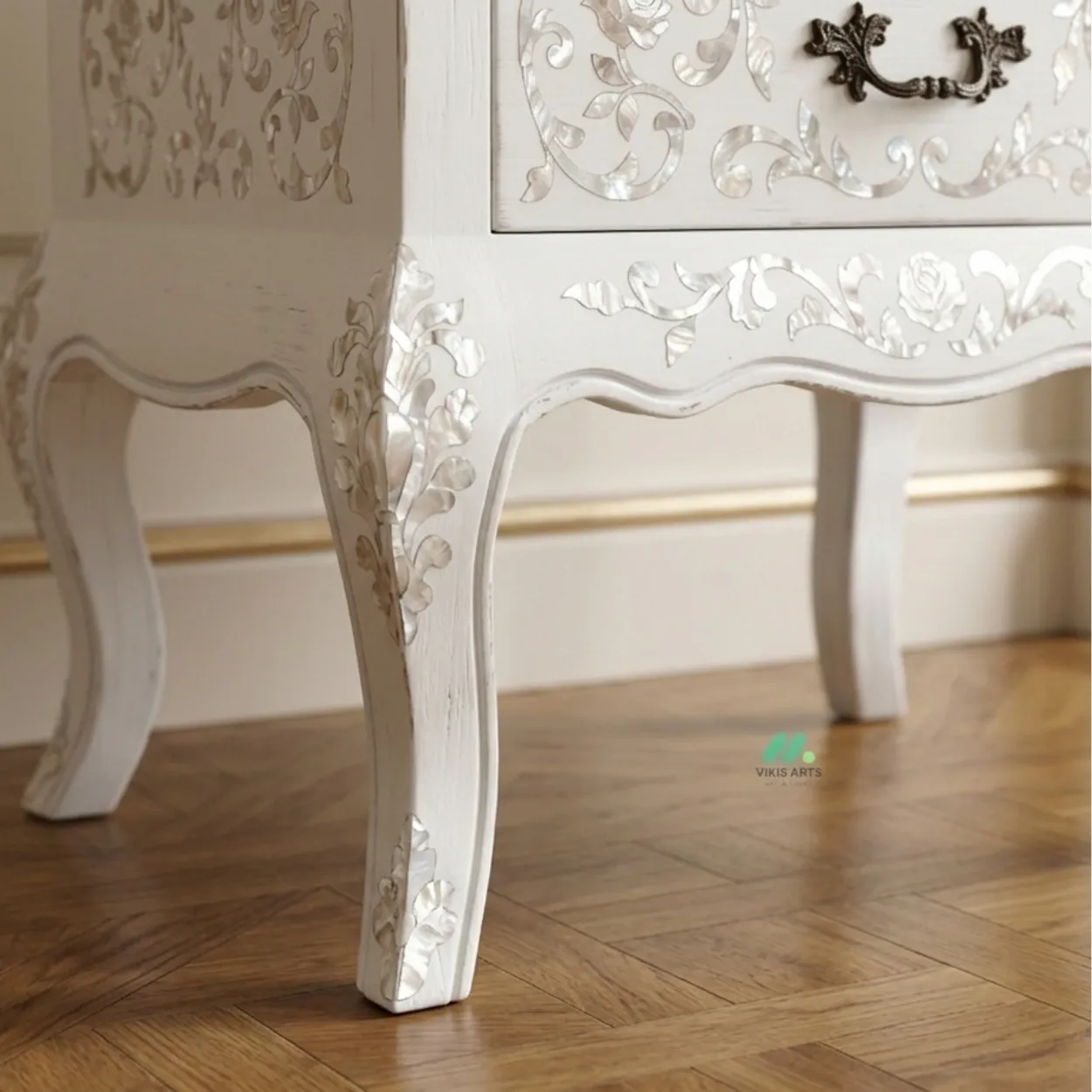 Mother of Pearl White Bedside Table - Image 7