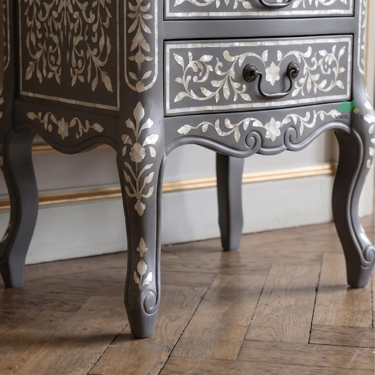 Mother of Pearl Grey Bedside Table - Image 4