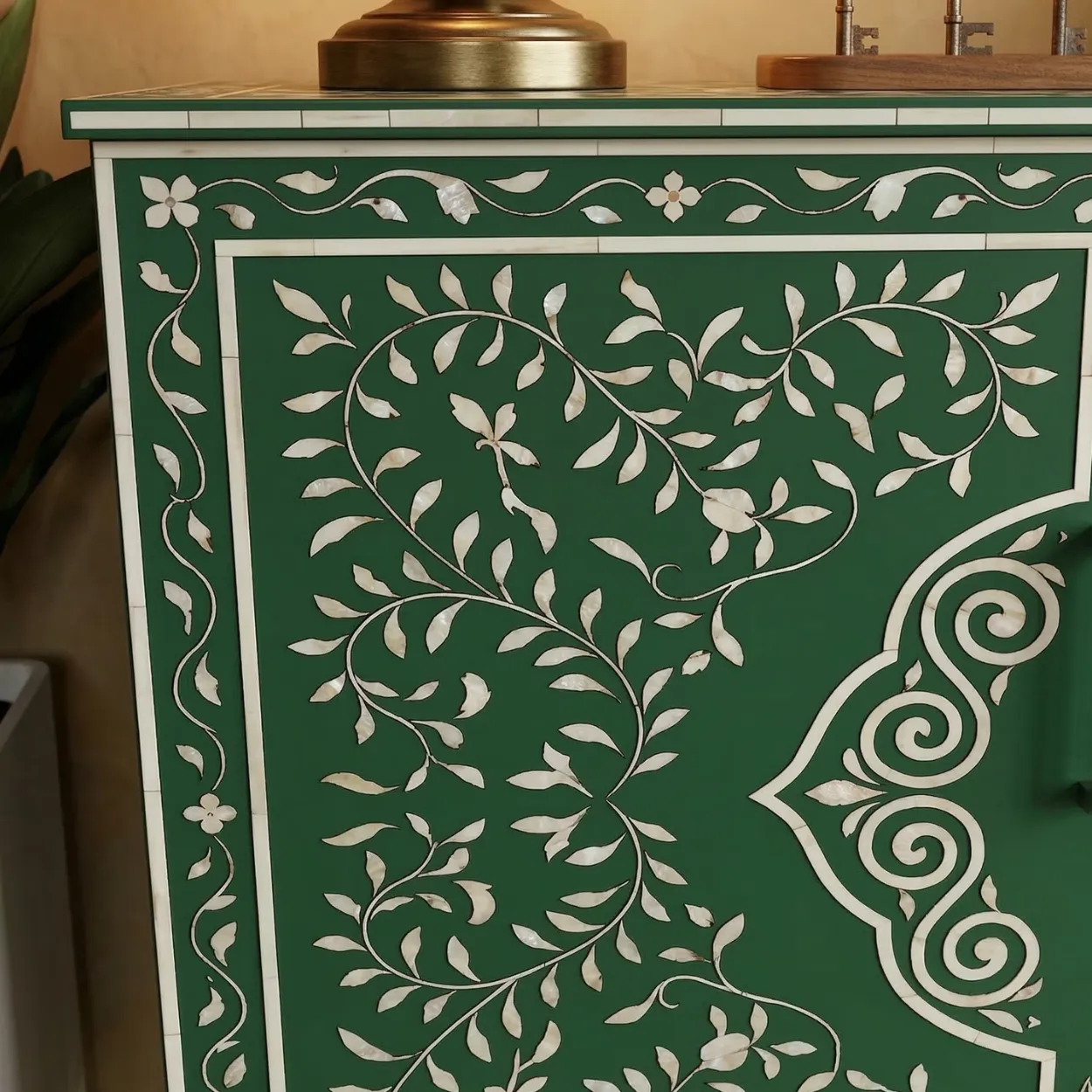 Bone Inlay Green Cabinet - Image 5