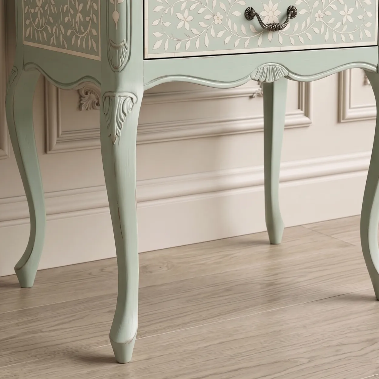 Bone Inlay Light Green Bedside Table - Image 6