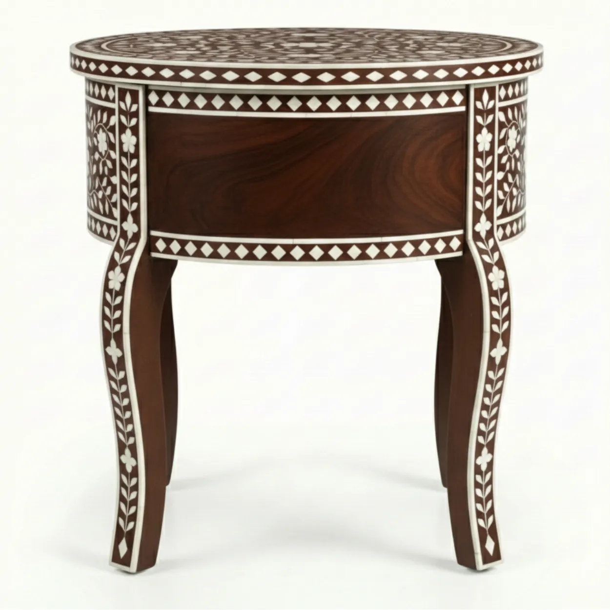 Bone Inlay Brown Bedside Table - Image 2