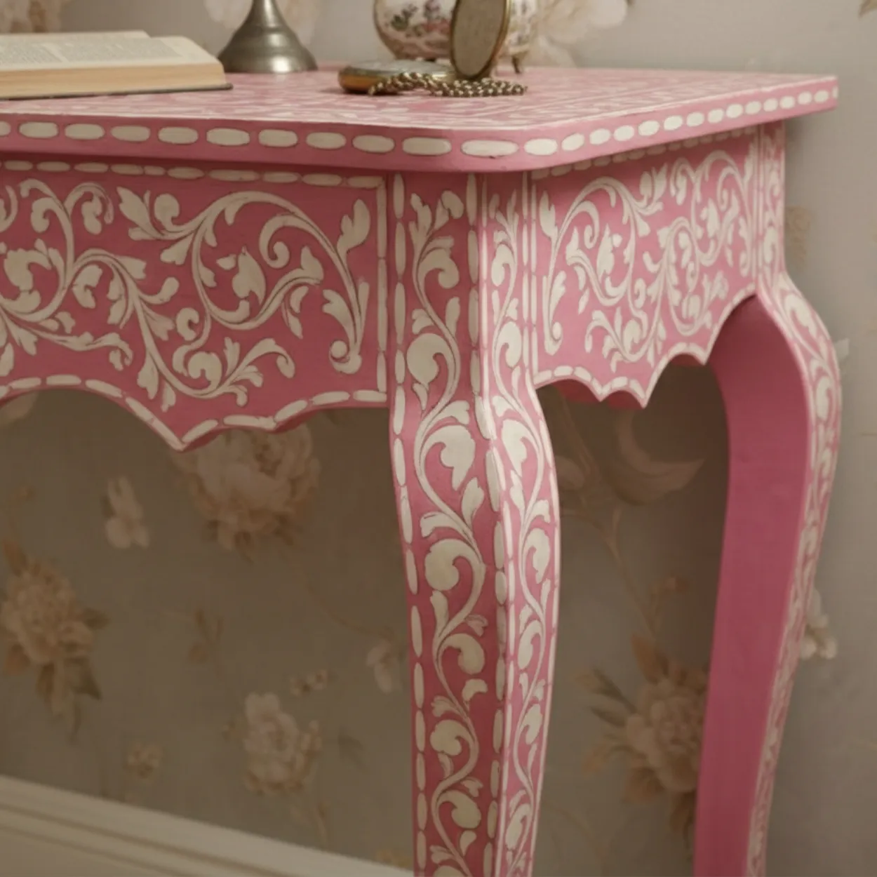 Bone Inlay Pink Console Table - Image 6
