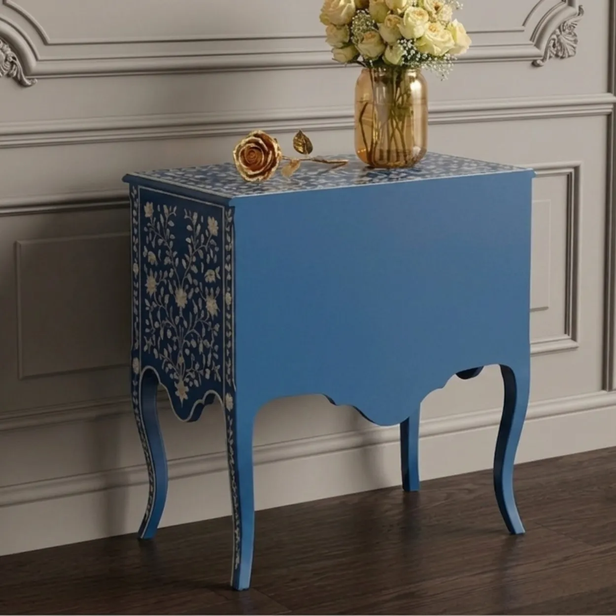 Mother of Pearl Blue Bedside Table - Image 2