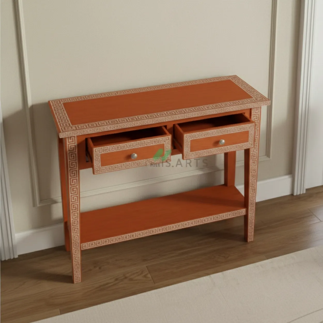 Bone Inlay Orange Console Table - Image 3