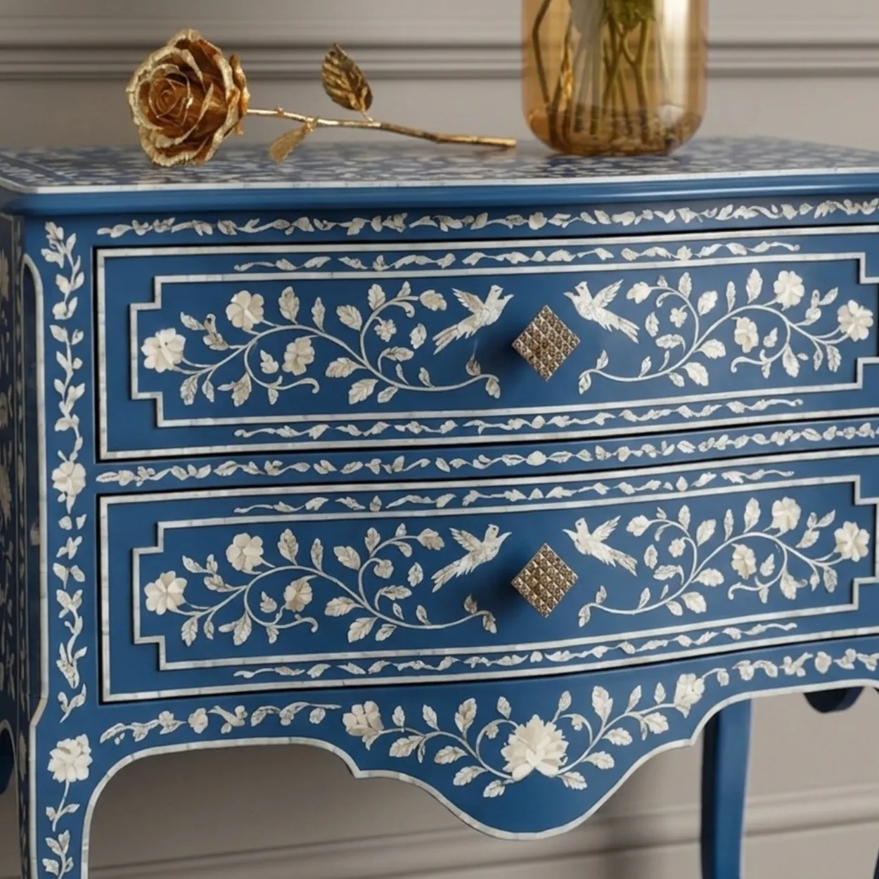 Mother of Pearl Blue Bedside Table - Image 5