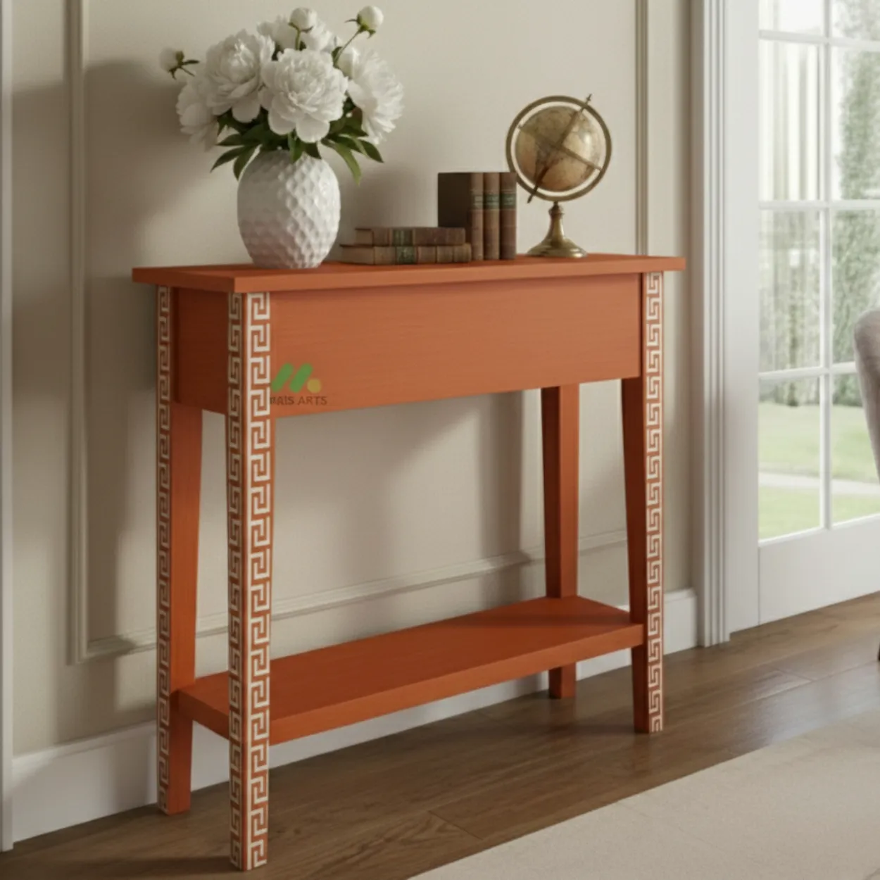 Bone Inlay Orange Console Table - Image 2