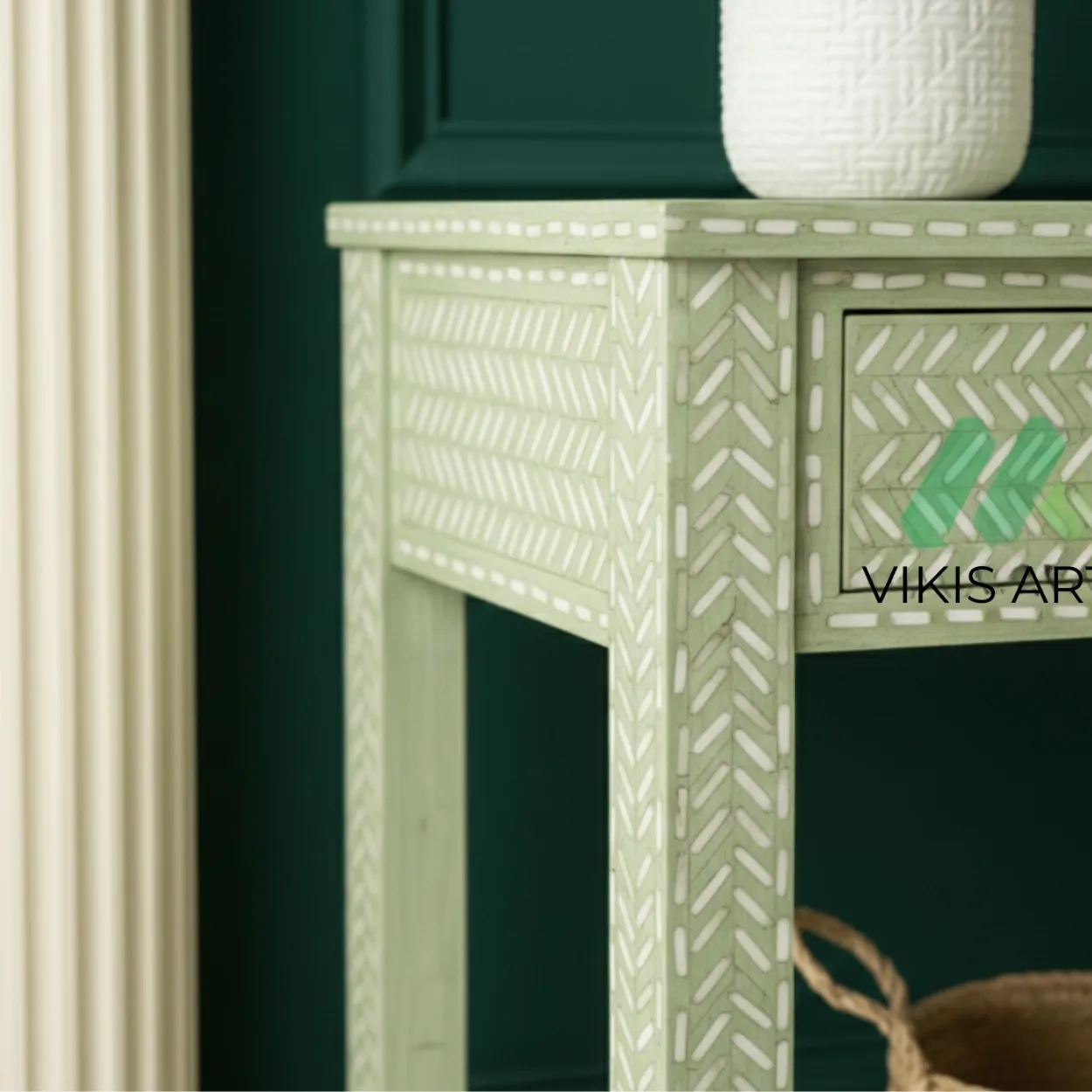 Bone Inlay Light Green Console Table - Image 5