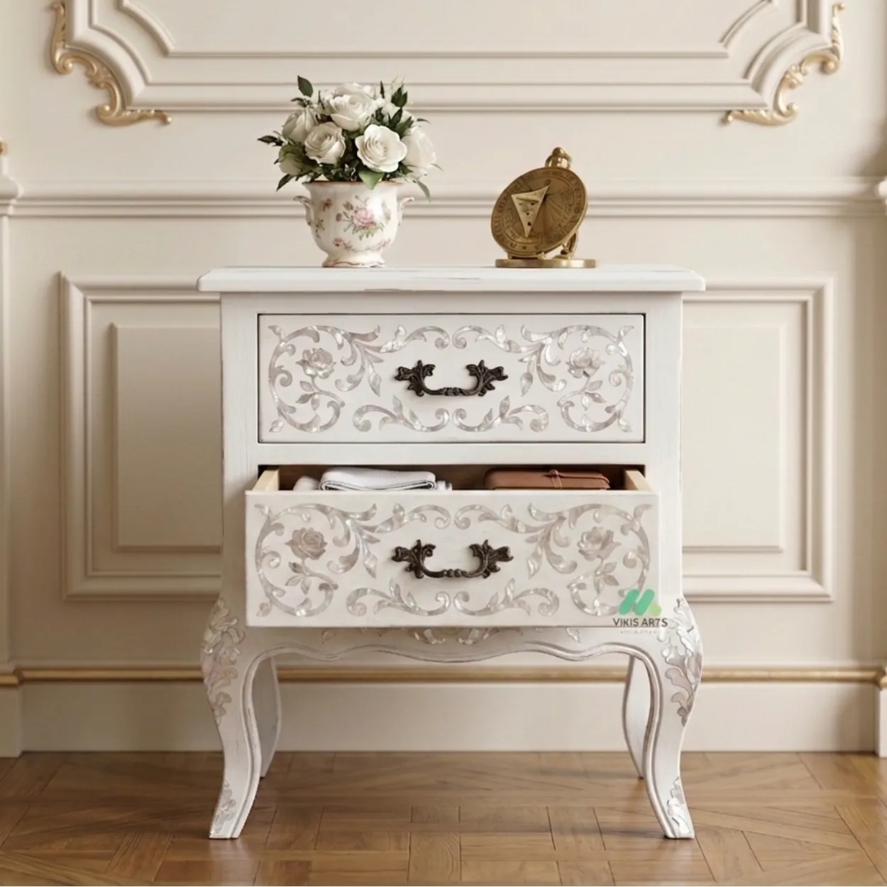 Mother of Pearl White Bedside Table - Image 5