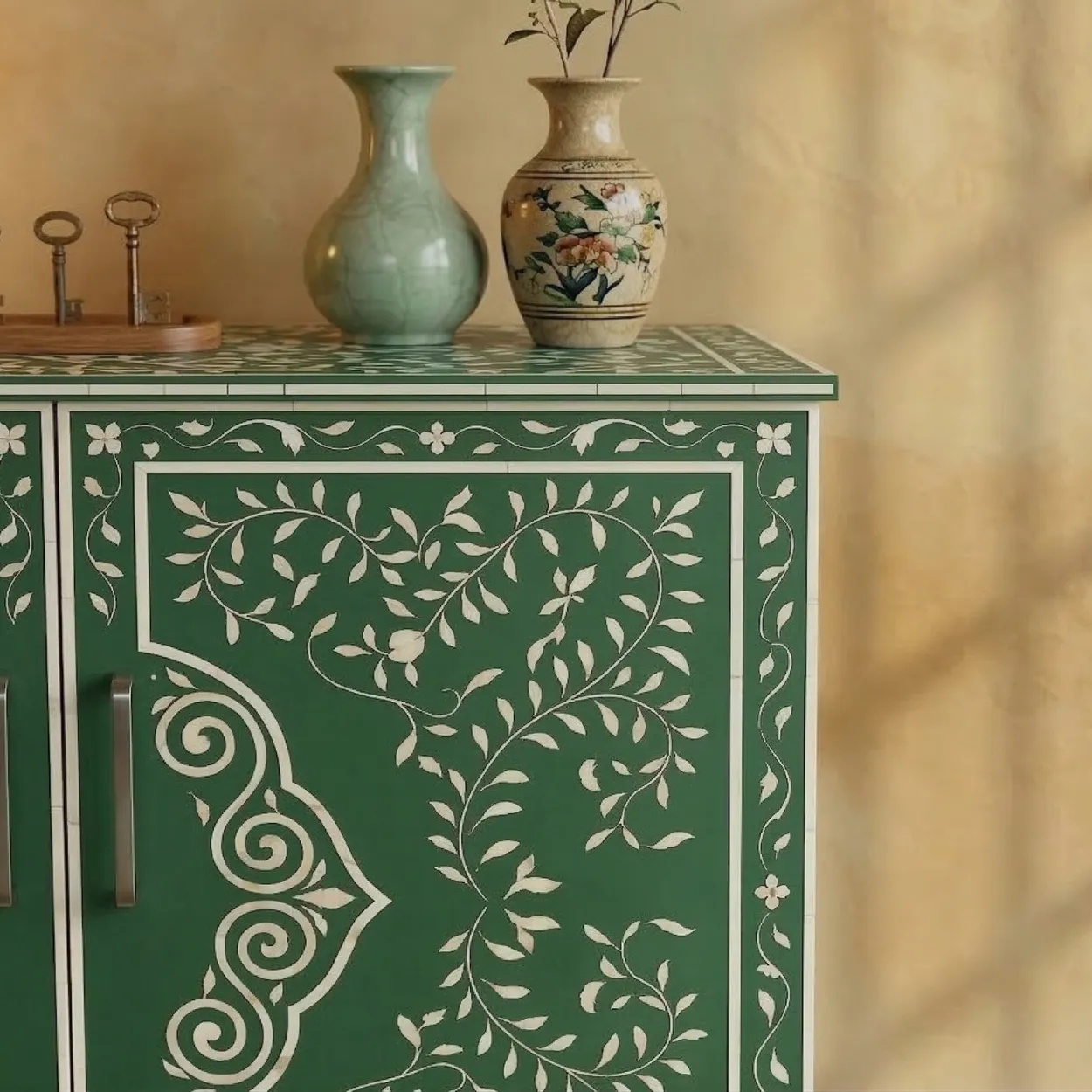 Bone Inlay Green Cabinet - Image 4