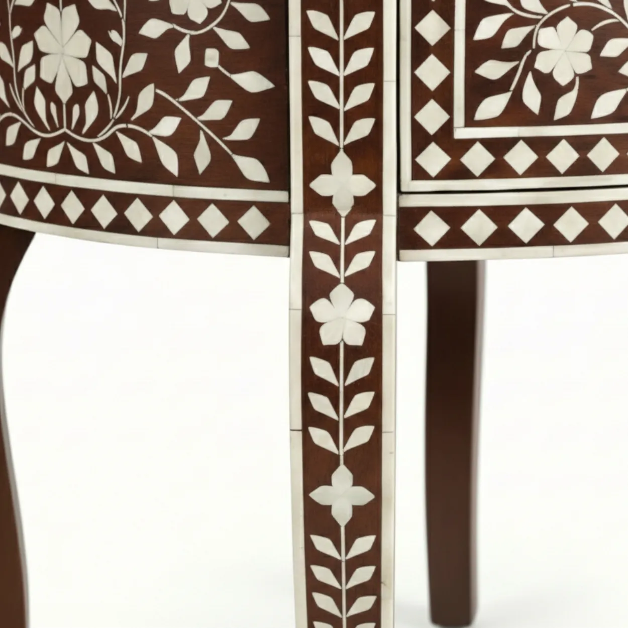 Bone Inlay Brown Bedside Table - Image 4