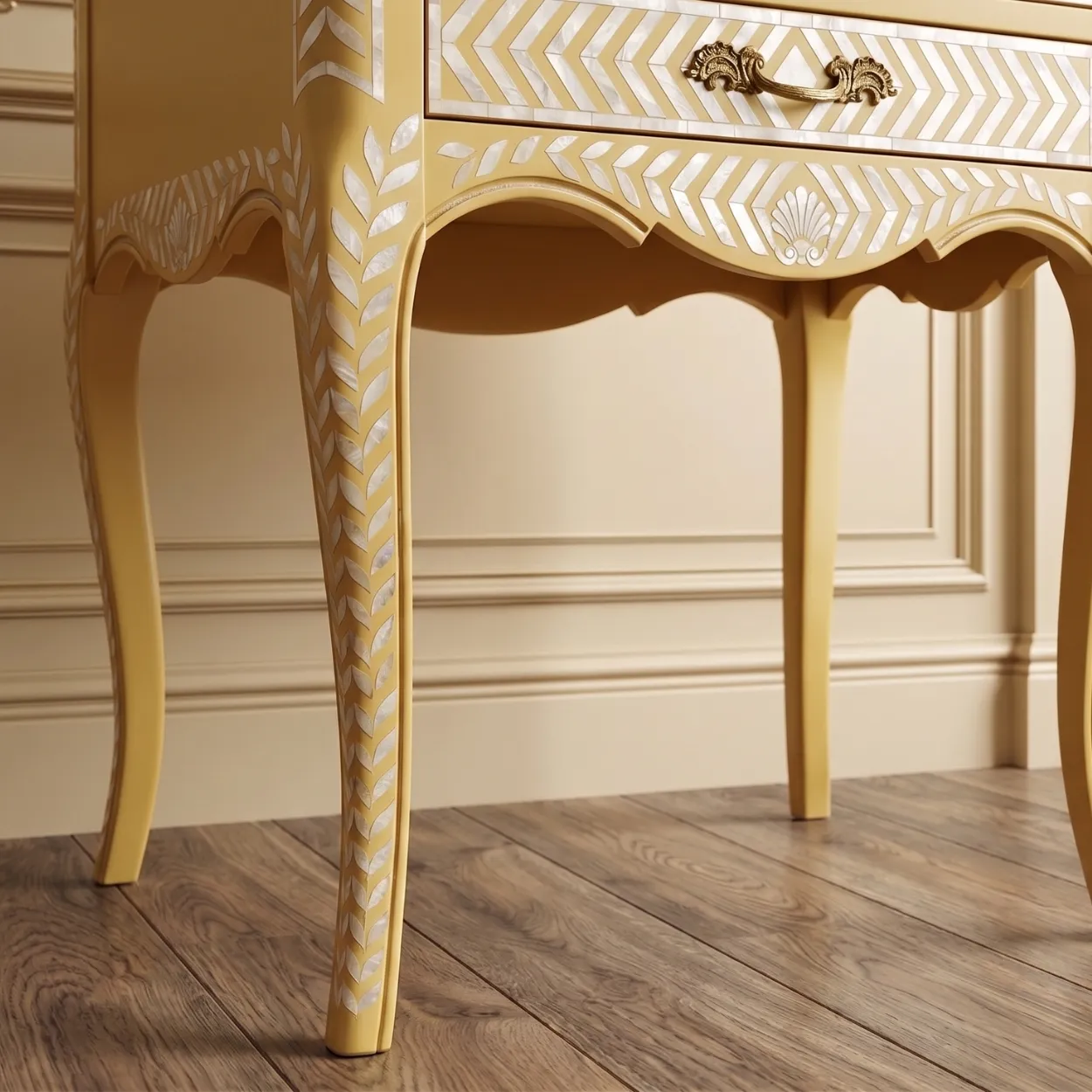 Mother of Pearl Yellow Bedside Table - Image 7