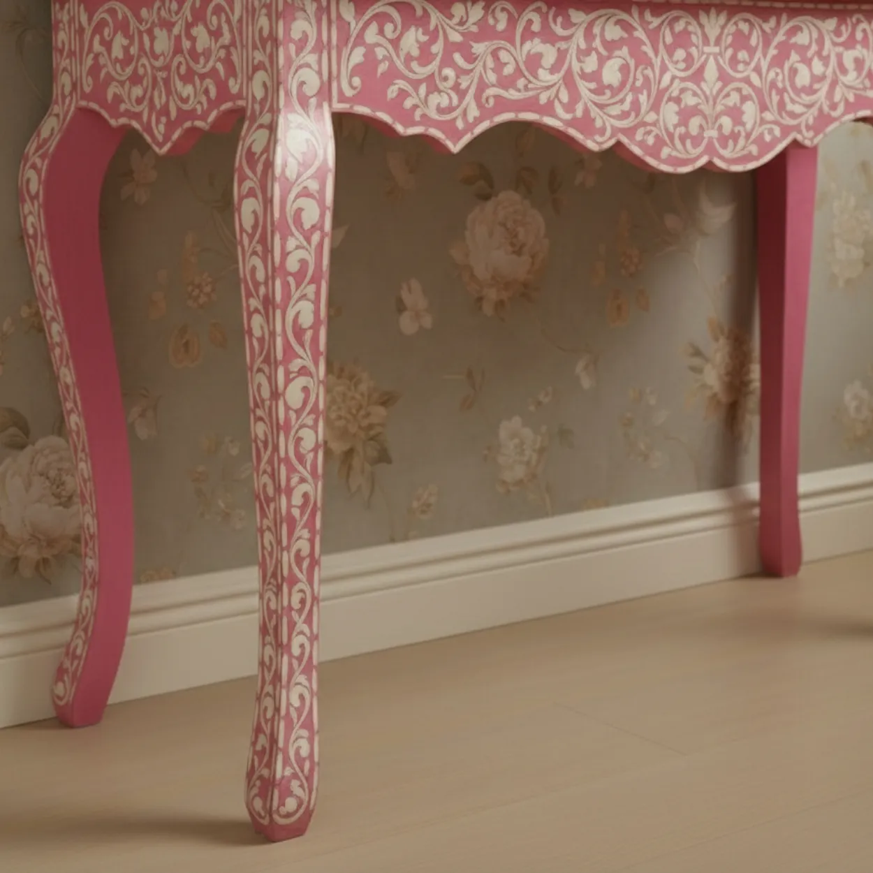 Bone Inlay Pink Console Table - Image 5