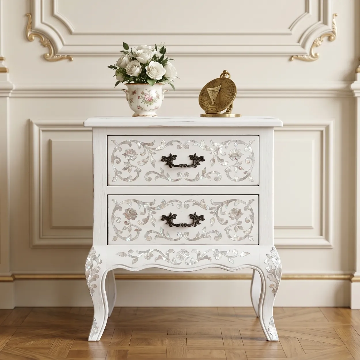 Mother of Pearl White Bedside Table