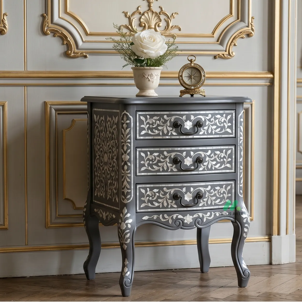 Mother of Pearl Grey Bedside Table