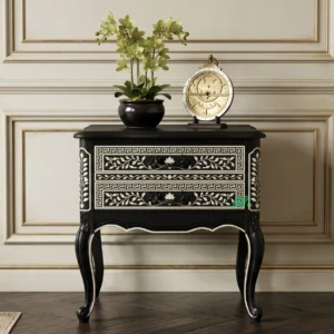 Bone Inlay Black Bedside Table