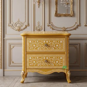 Bone Inlay Yellow Bedside Table