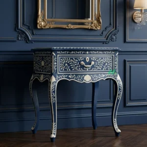 Bone Inlay Navy Blue Bedside Table