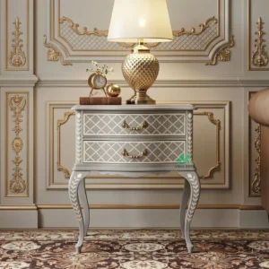 Bone Inlay Grey Bedside Table