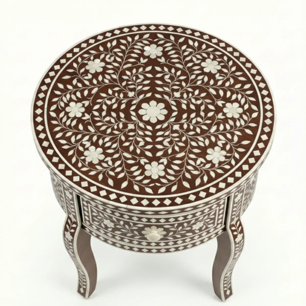 Bone Inlay Brown Bedside Table - Image 3