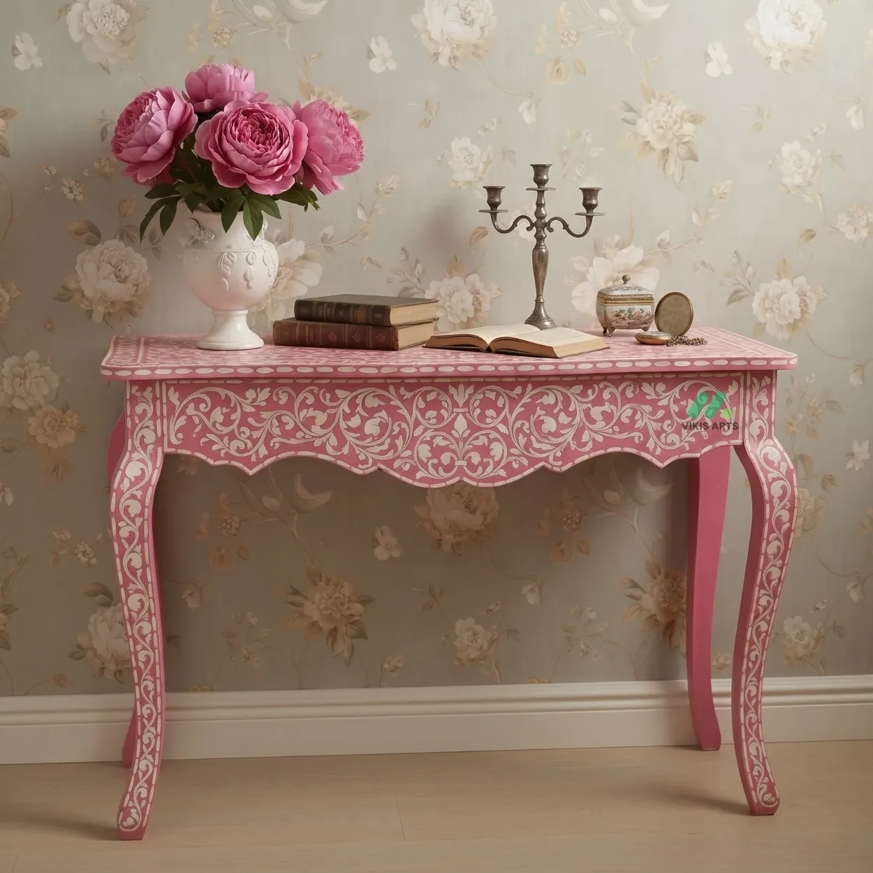 Bone Inlay Pink Console Table