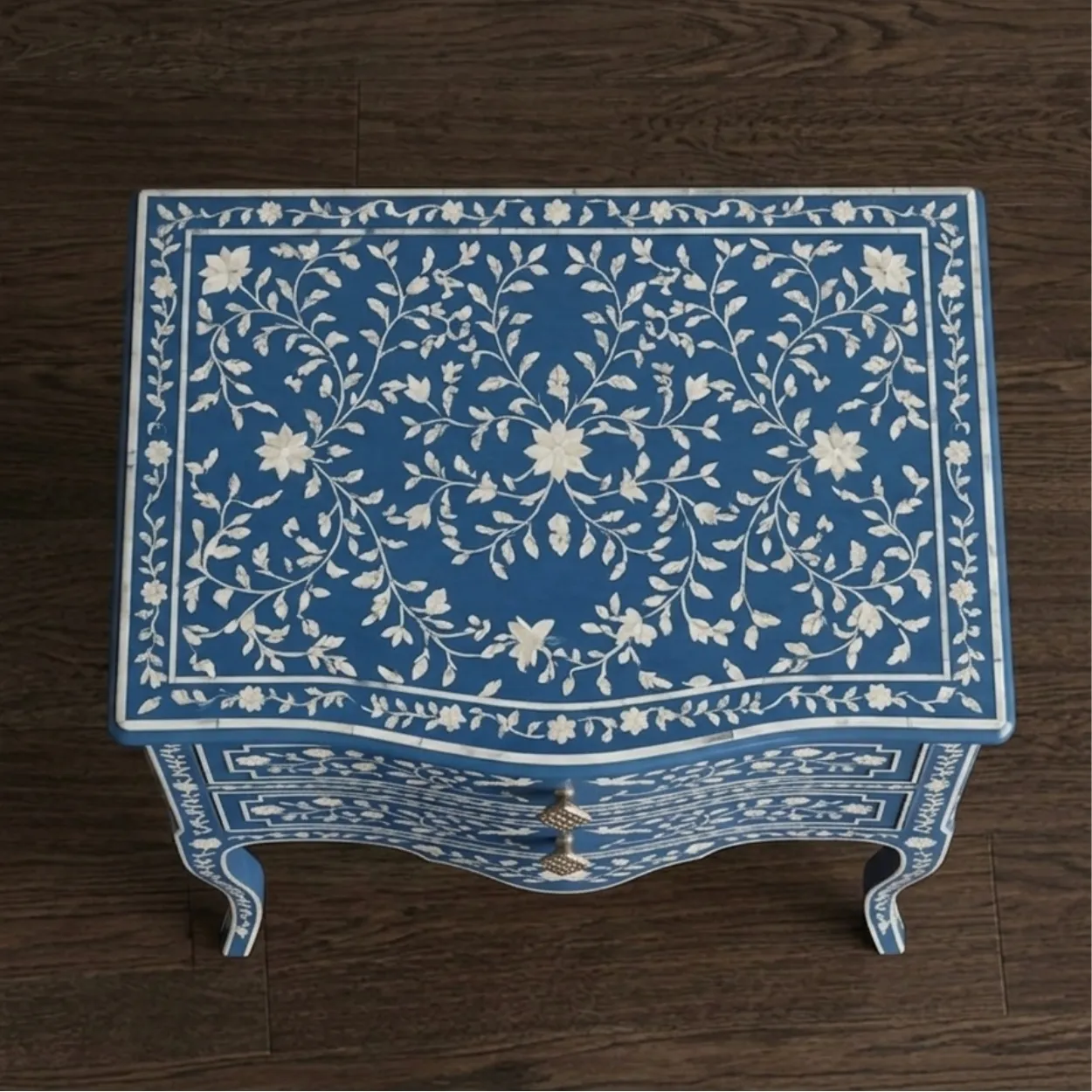 Mother of Pearl Blue Bedside Table - Image 3