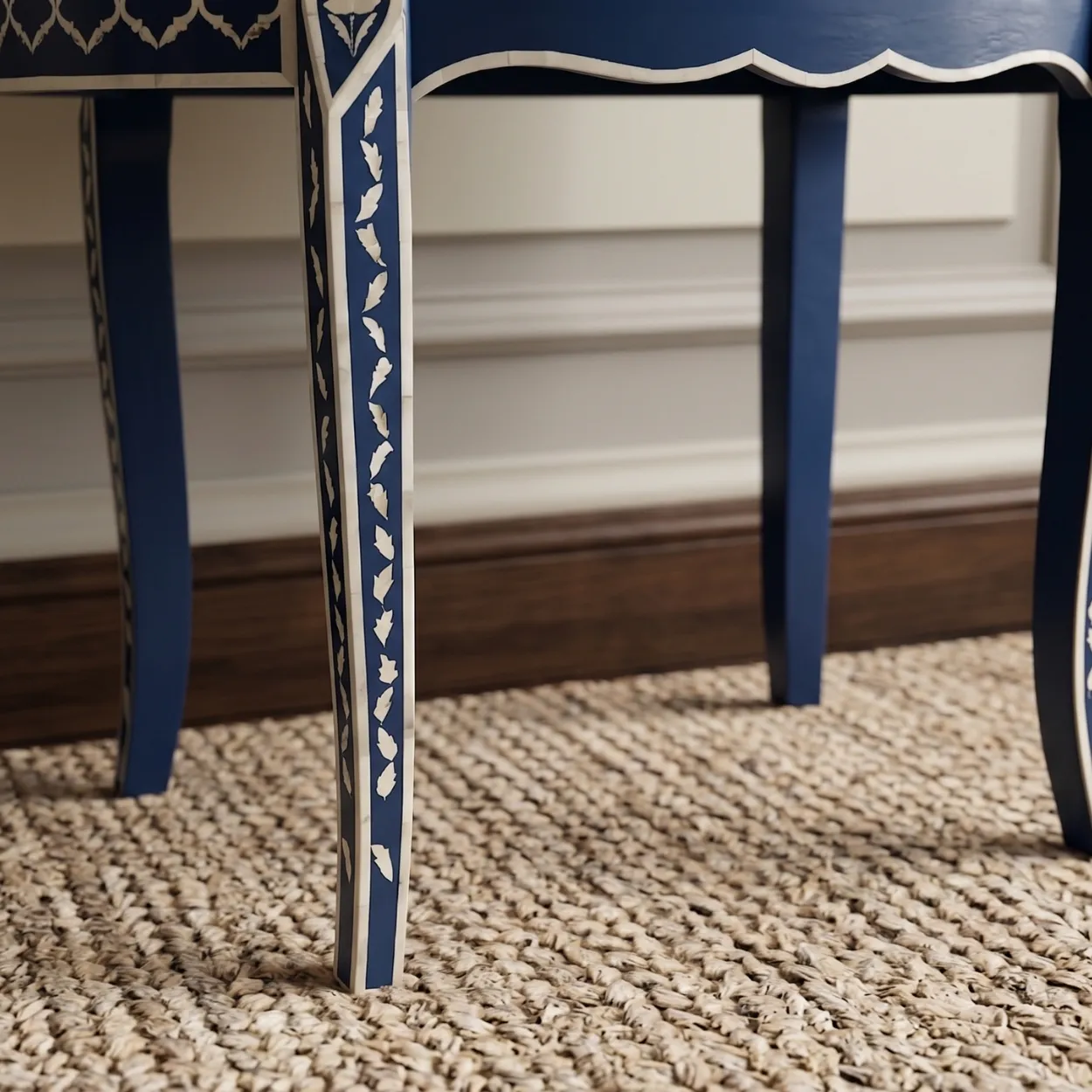 Bone Inlay Navy Blue Round Bedside Table - Image 5