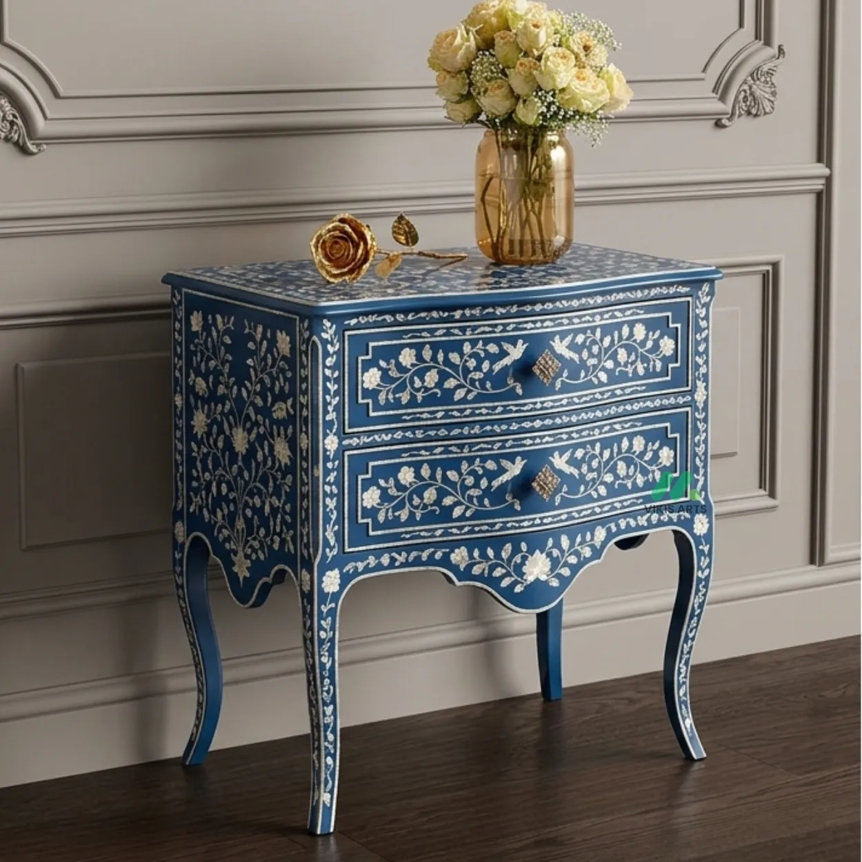 Mother of Pearl Blue Bedside Table