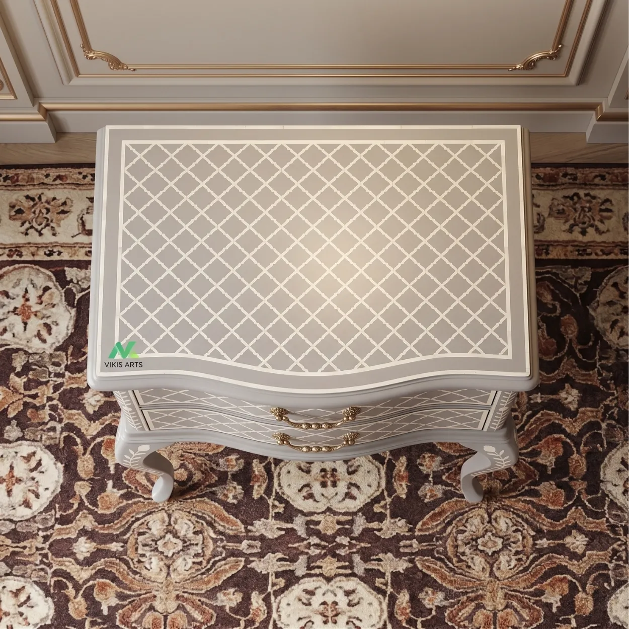 Bone Inlay Grey Bedside Table - Image 3