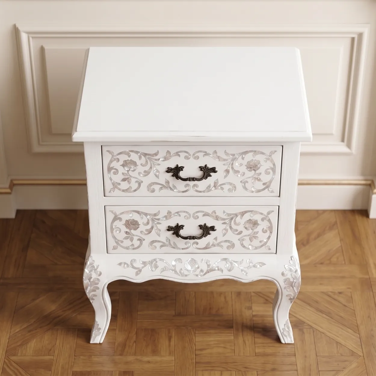 Mother of Pearl White Bedside Table - Image 3