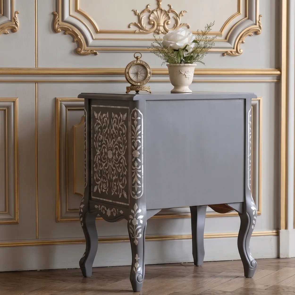 Mother of Pearl Grey Bedside Table - Image 2