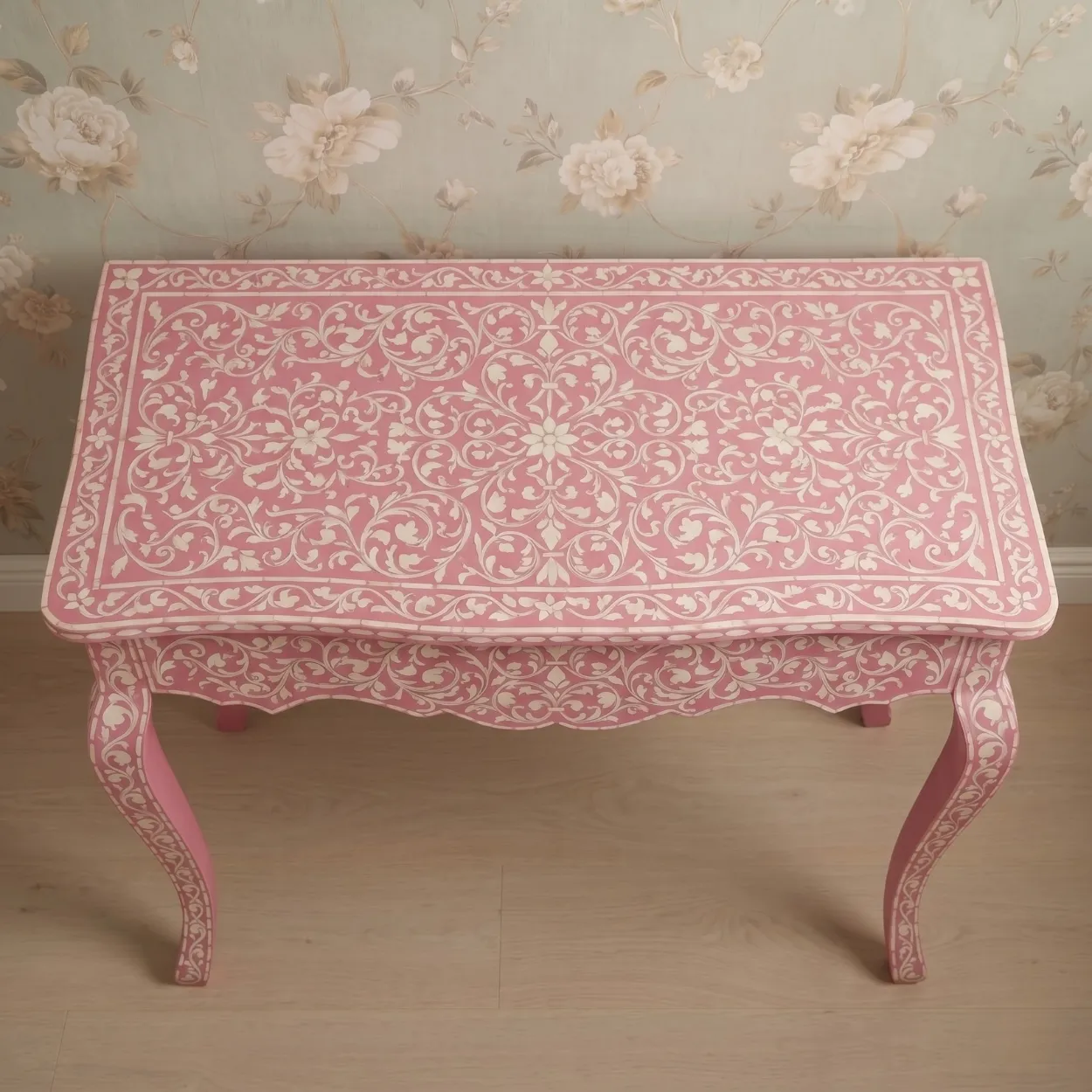 Bone Inlay Pink Console Table - Image 3