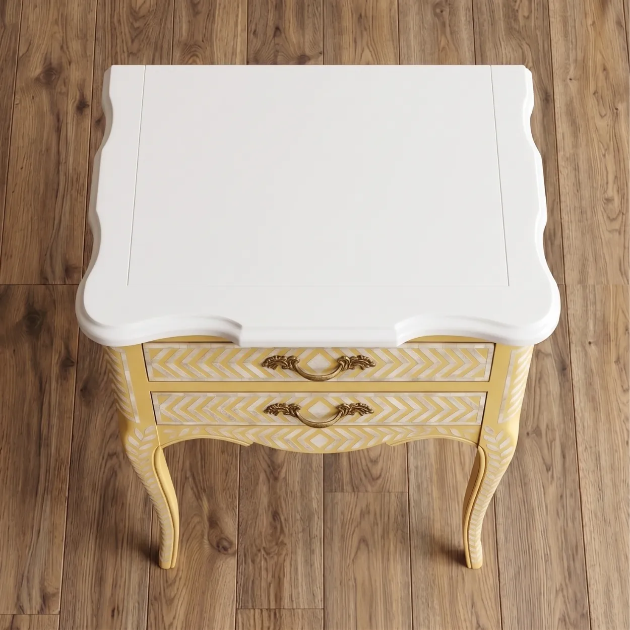 Mother of Pearl Yellow Bedside Table - Image 3