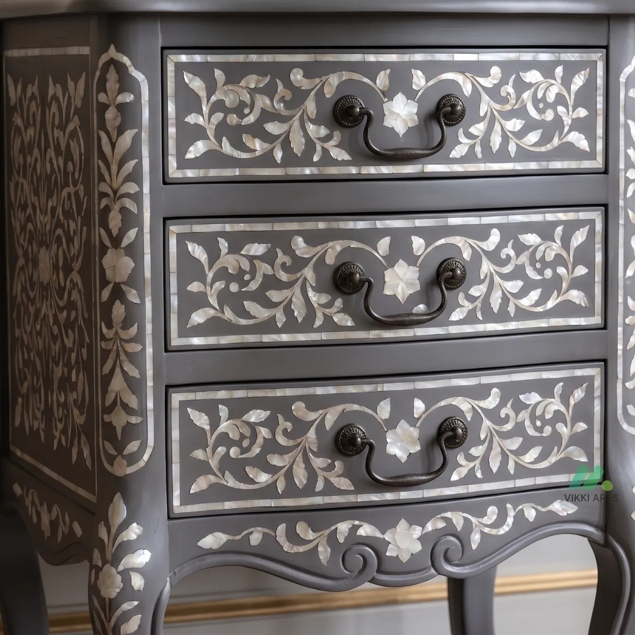Mother of Pearl Grey Bedside Table - Image 7